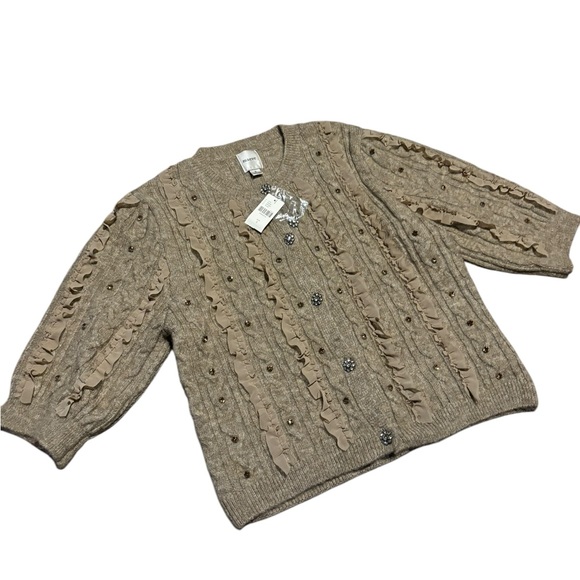 NEW Maeve Short-Sleeve Embellished Ruffled Cardigan Sweater - Picture 9 of 13